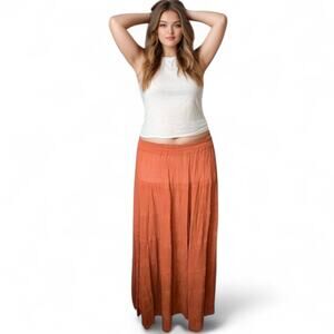 French gear vintage burnt orange boho maxi skirt whimsigoth fall hippie pockets